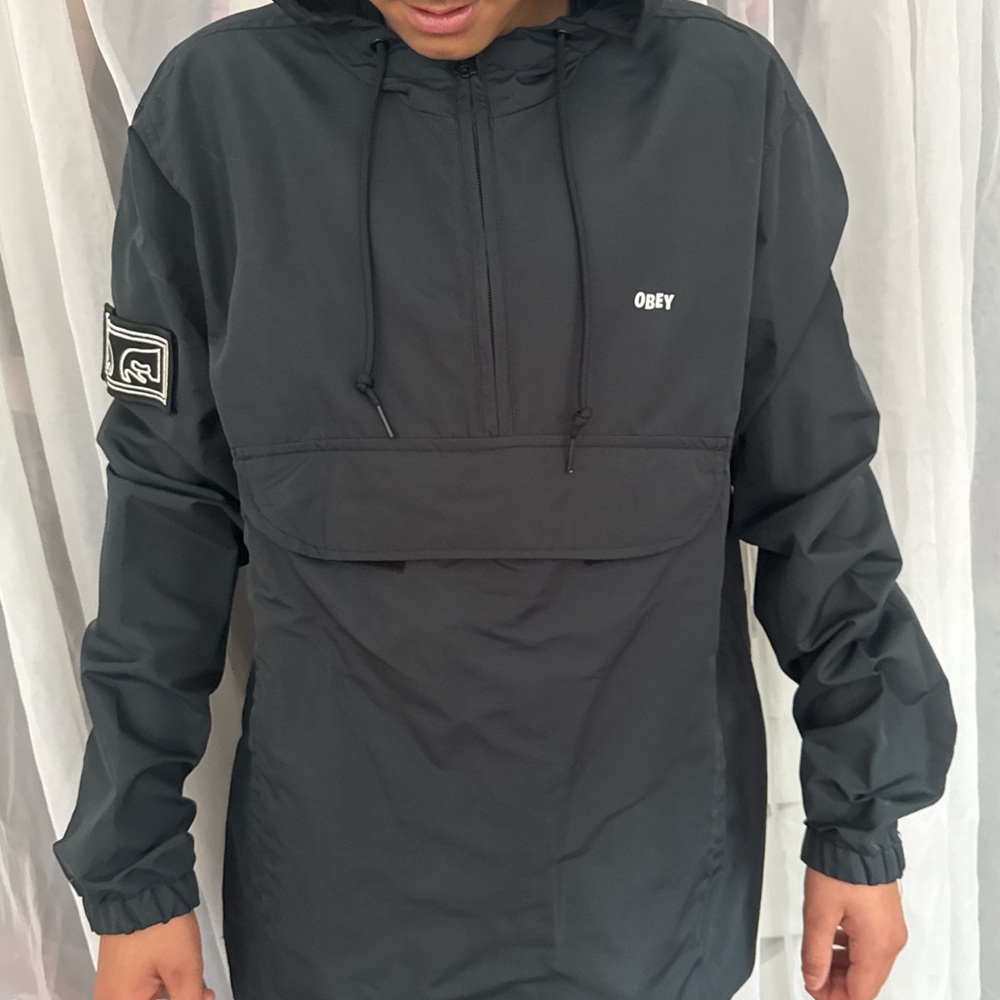Obey Men's Charcoal Hooded Windbreaker